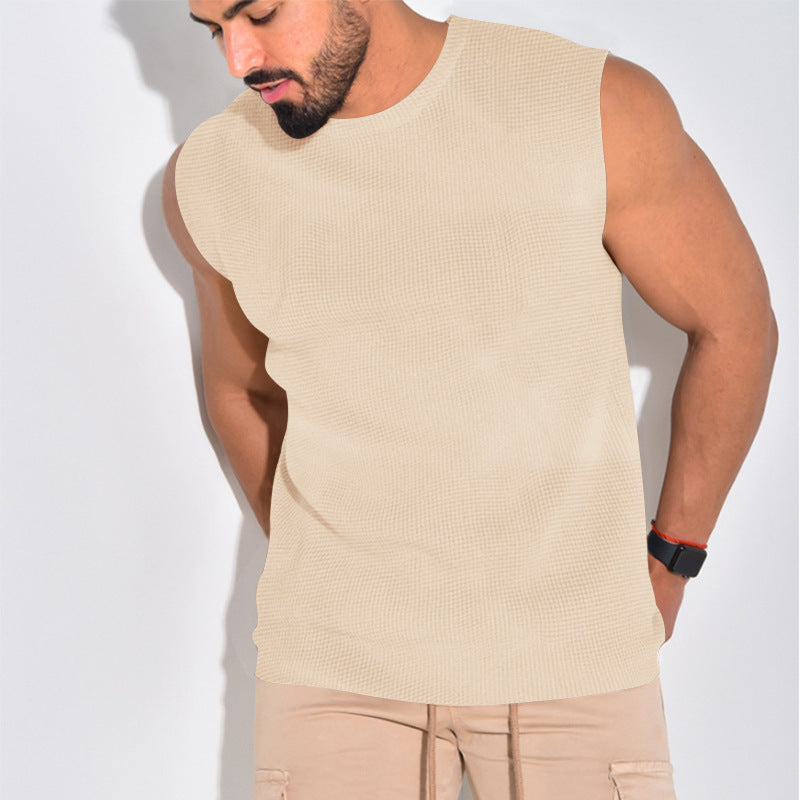 Men's Summer Heavy Waffle Vest Shoulder Vest Men's European And American Sports Slim Vest Men's Sleeveless T-shirt