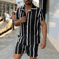 Men's 2023 Summer New Stripe Two Piece Shirt Men's Set