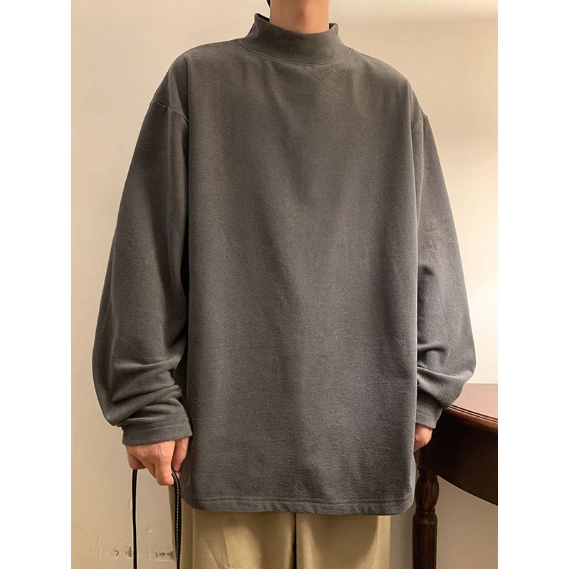 Woolen Casual Suit Men's Suit Collar Loose Solid Color Two-piece Set Side Zipper