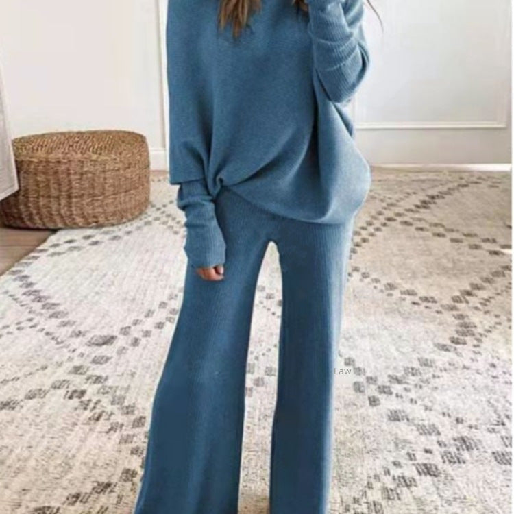 Women's Spring And Autumn Casual Solid Color Off-shoulder Women's Knitted Suit
