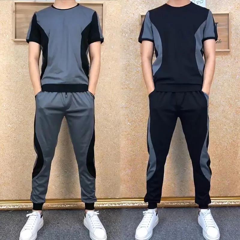 Icy Two-piece Soft Men's Classic Casual Sports Suit Summer Cropped Trousers Trend Elastic Thin Section Quick-drying