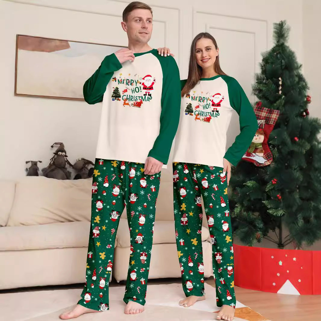 New Christmas Kid Green Crewneck Printed Comfortable Top-and-Down Clothes Amazon In Stock Adult Home Clothes