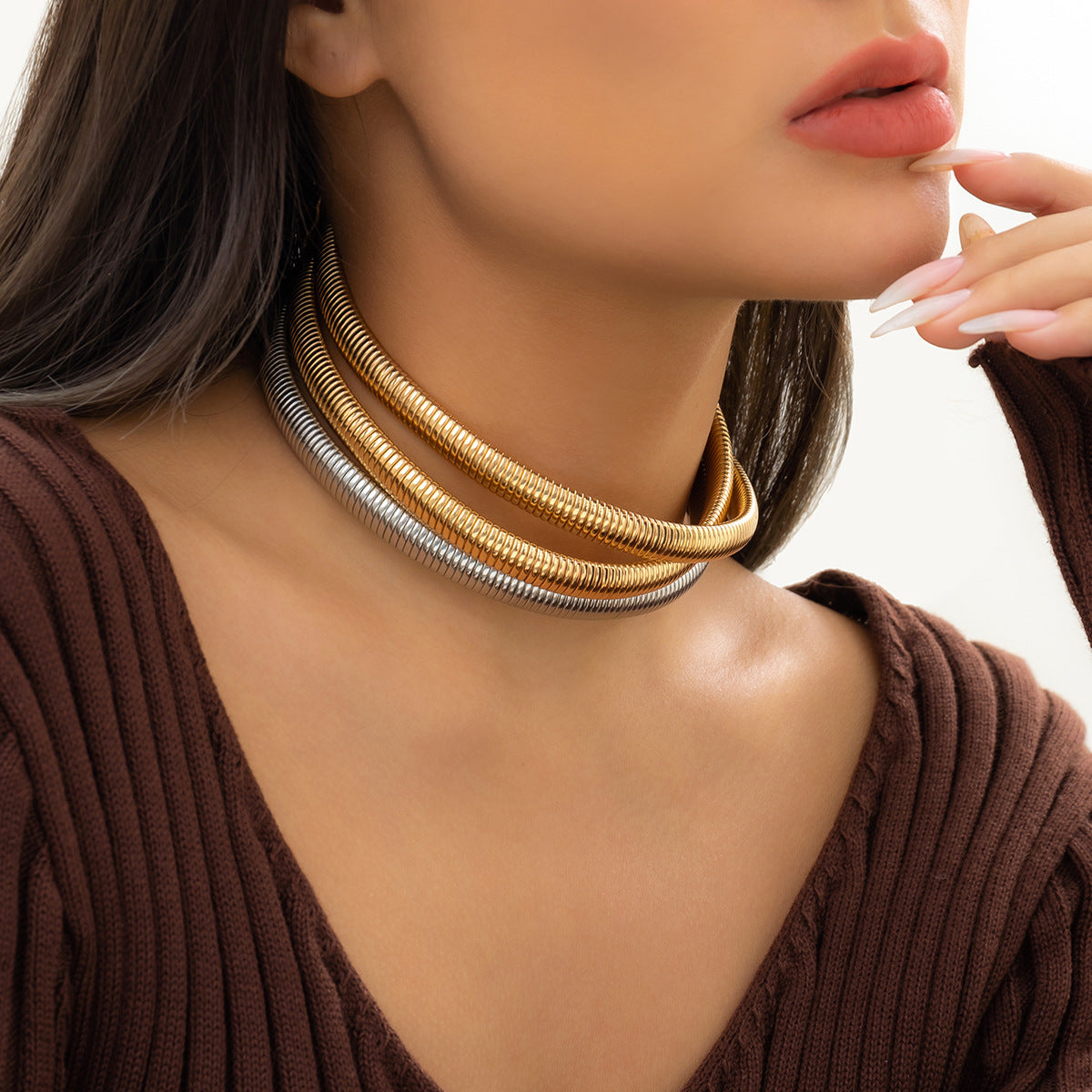 European And American Cross-border Jewelry Simple Fashion Multi-layer Collar Women's Necklace Chocker Hip-hop Exaggerated Snake Bone Chain