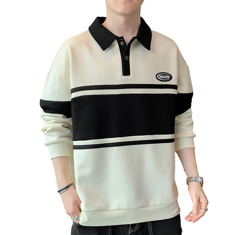 Men's Top New Men's Sweater Versatile Student Long-sleeved T-shirt Lapel Polo Shirt Sweater