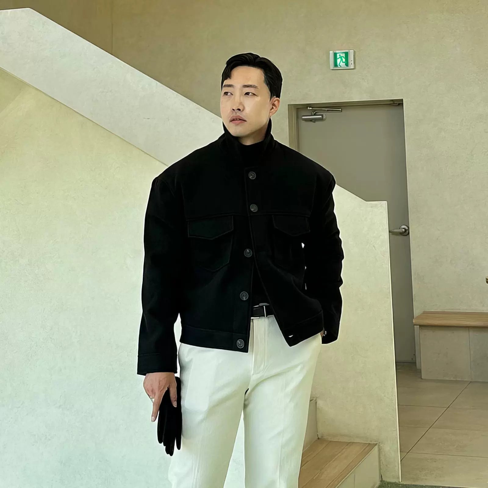 Black Lapel Short Jacket Men's Autumn And Winter Korean Version 2024 New High-end Double Pocket Thickened Jacket