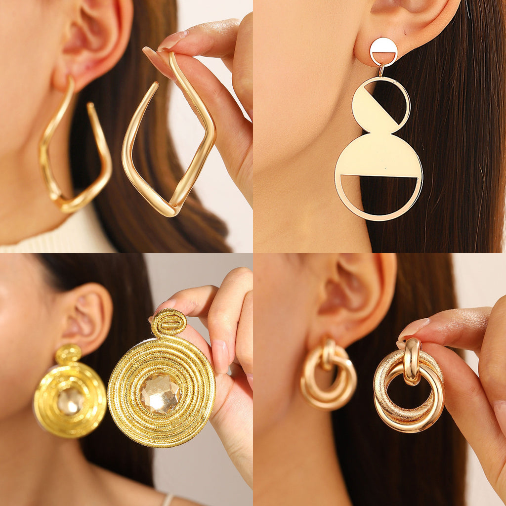 Pleated Geometric Glossing Earrings Women's Light Luxury High-end Earrings Exaggerated Personality