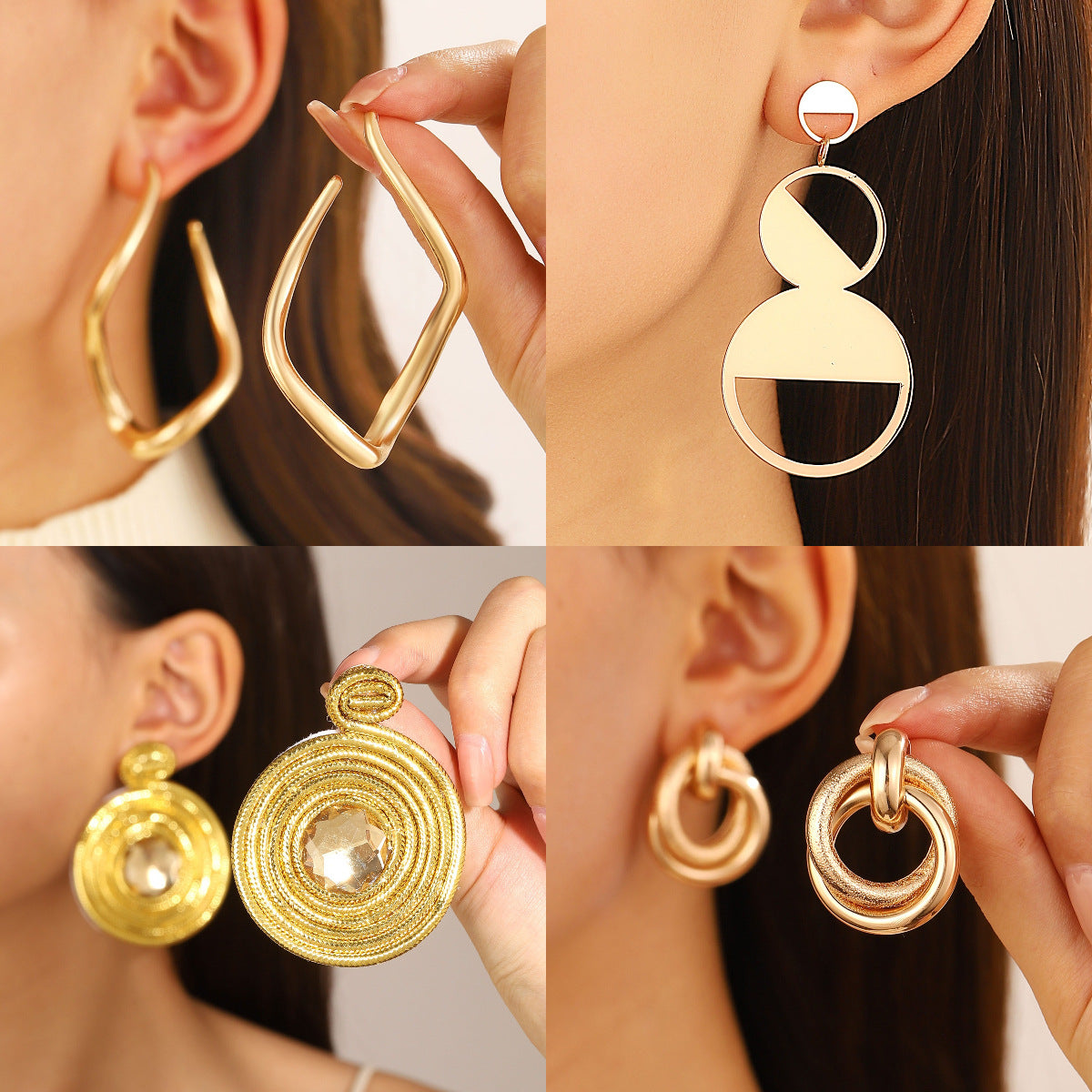 Pleated Geometric Glossing Earrings Women's Light Luxury High-end Earrings Exaggerated Personality
