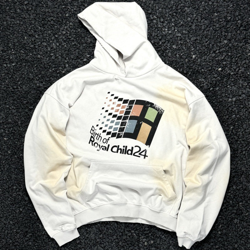 High Street Hooded Sweatshirts For Men And Women, Loose Couple Jackets, Embroidered Trendy Basic Popular Hip-hop Distressed Jackets