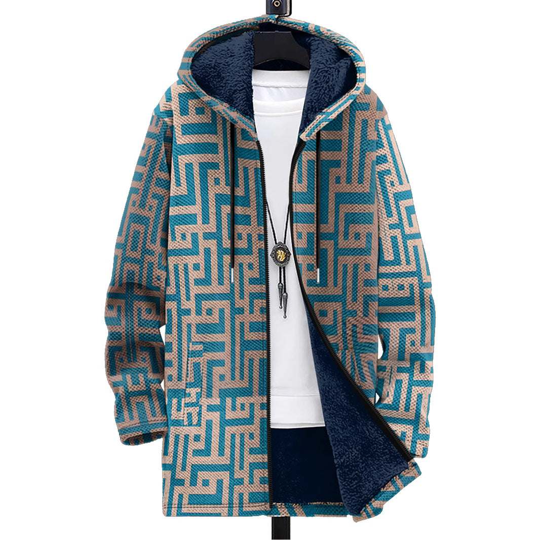 Cross-Border Retro Series Multi-Color Pattern 3D Printing Digital Printing Hooded Sweatshirt Brown Lining Cotton Jacket