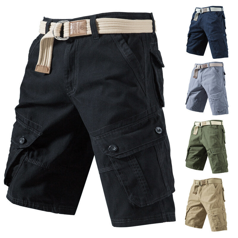 Summer New Solid Color Tooling Five-point Pants Thin Men's Youth Loose All-match Pure Cotton Washed Casual Shorts