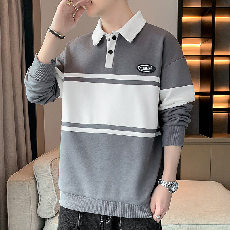 Men's Top New Men's Sweater Versatile Student Long-sleeved T-shirt Lapel Polo Shirt Sweater