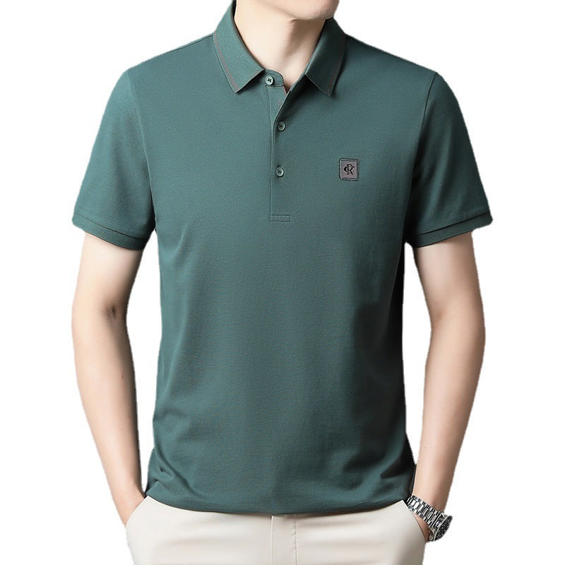 Amazon men&amp;amp;#039;s short sleeve polo shirt 2023 summer new stripe business casual mercerized cotton lapel T-shirt men