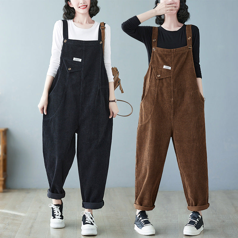 Corduroy Suspender Pants For Women Autumn And Winter