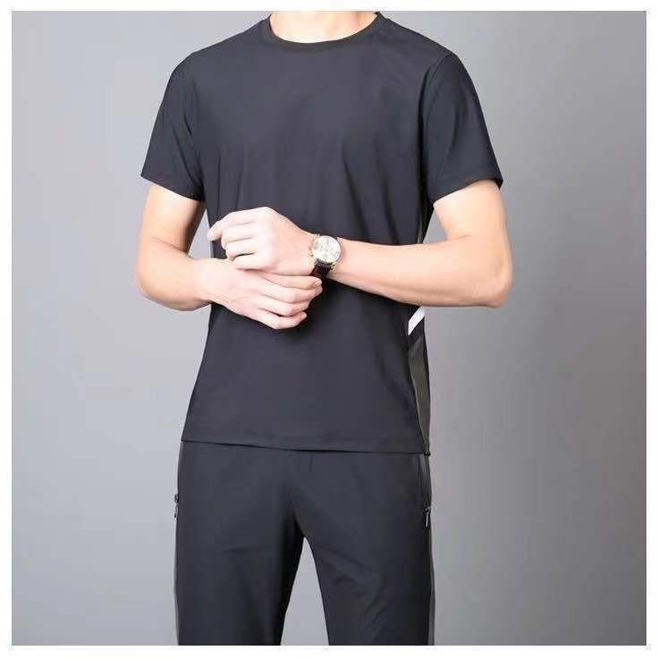 Icy Two-piece Soft Men's Classic Casual Sports Suit Summer Cropped Trousers Trend Elastic Thin Section Quick-drying