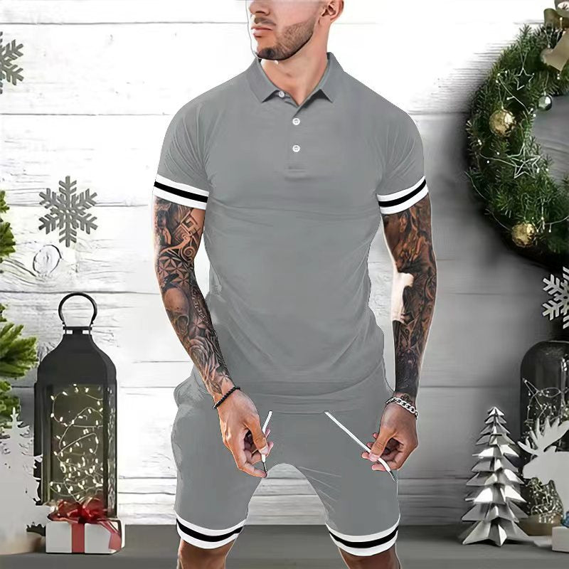 Men's Lapel Button Polo Short-sleeved Shorts Two-piece Set Sports Leisure European And American Suits