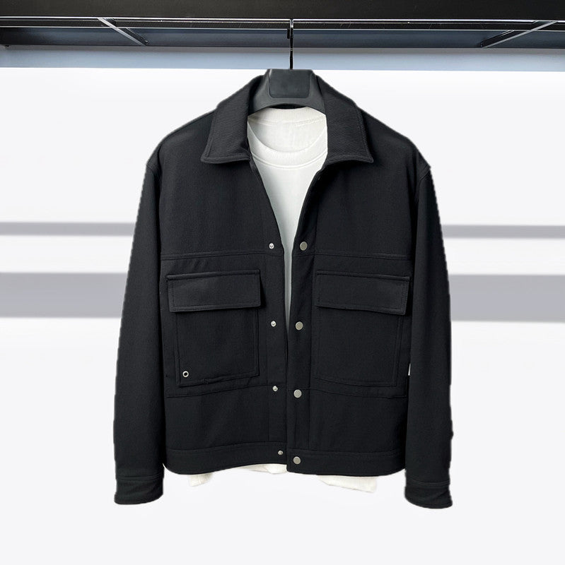 Spring New Fashion Brand Black Workwear Casual Multi-pocket Lapel Jacket Men's Short Jacket