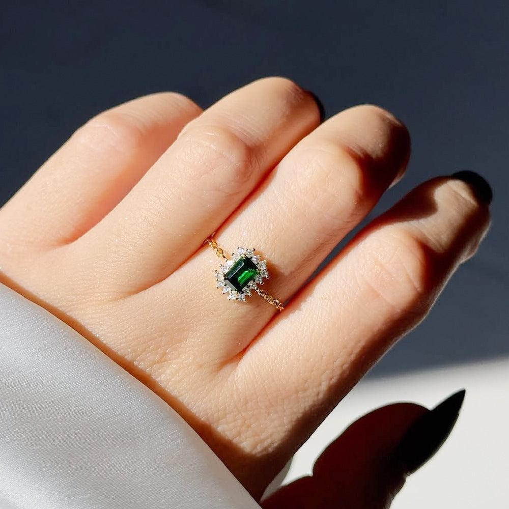 New Small Sugar Cube Copper Plated Chain Ring For Women Retractable Index Finger Ring Temperament Versatile Niche