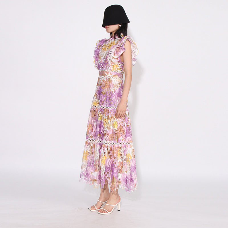 Elegant Elegant French Style Long Dress New Style Women's Lace Sleeveless Hollow Embroidered Gouhua Dress