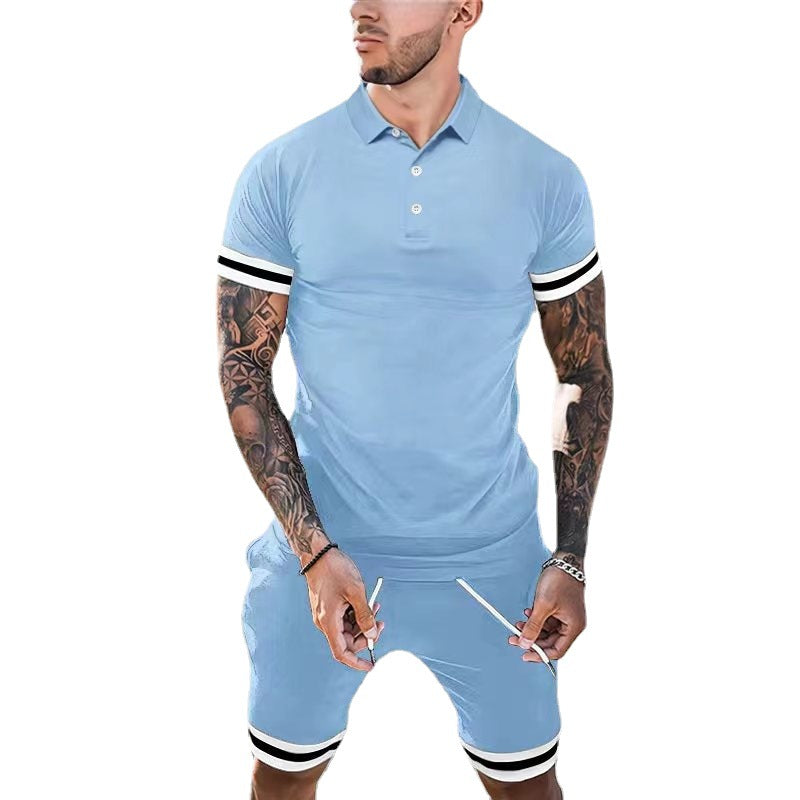 Men's Lapel Button Polo Short-sleeved Shorts Two-piece Set Sports Leisure European And American Suits