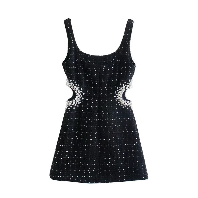 New  Women's Clothing Wholesale Imitation Pearl Decorative Coarse Woven Waist Sling Dress