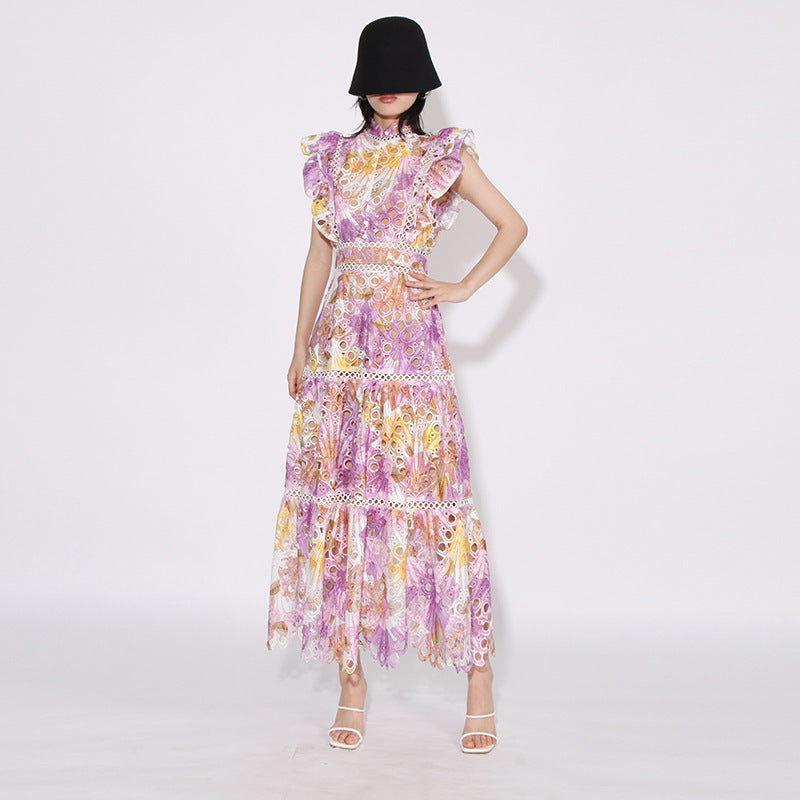 Elegant Elegant French Style Long Dress New Style Women's Lace Sleeveless Hollow Embroidered Gouhua Dress