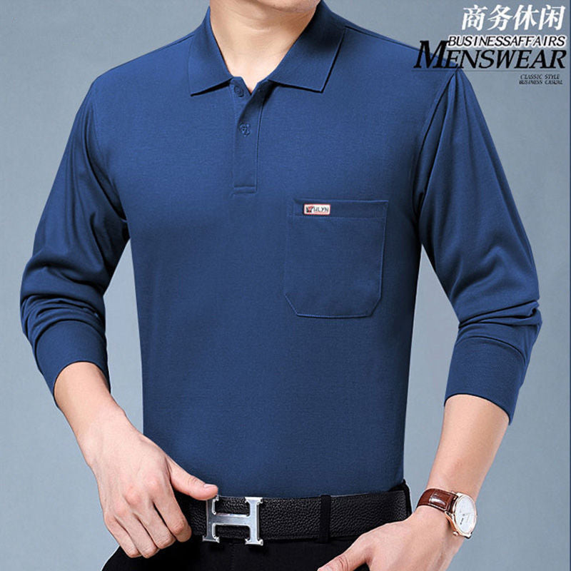 Spring And Autumn Men&amp;amp;#039;s Long-sleeved T-shirt Polo Shirt Striped Loose
