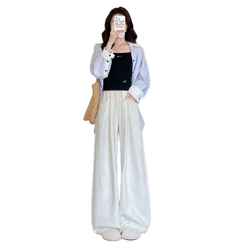 Cloud Milk Pants Spring And Summer 2025 New Style Vertical White Straight Loose Casual Small Women's Machete Wide Leg Pants