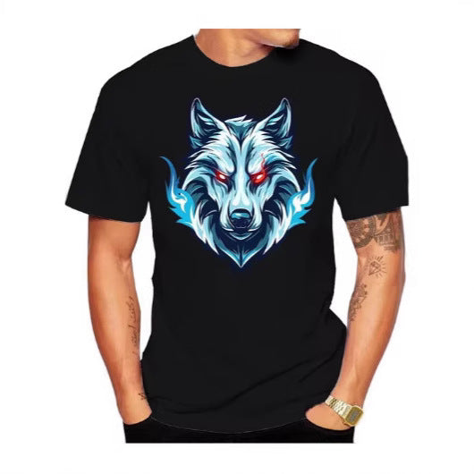 Brand New Fashionable Men And Women Round Neck 3D Printing High-definition Printed Wolf Head Pattern T-shirt Street Style Trendy Brand Short Sleeves