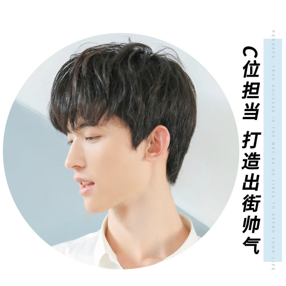 Wig Male Short Hair Korean Version Handsome Full Headgear Real Hair Realistic Men's Net Red With The Same Wig Sleeve Hand-woven Top Heart