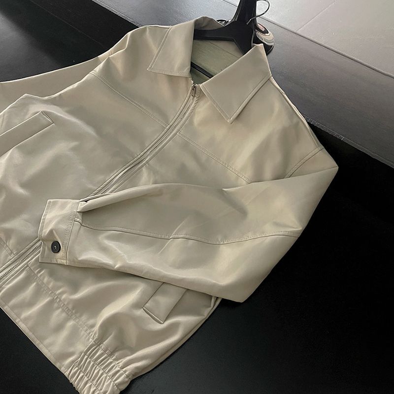 MYQ Superior Leather Jacket Men's Spring And Autumn Korean Style Loose Fashionable Workwear Lapel Motorcycle Leather Jacket