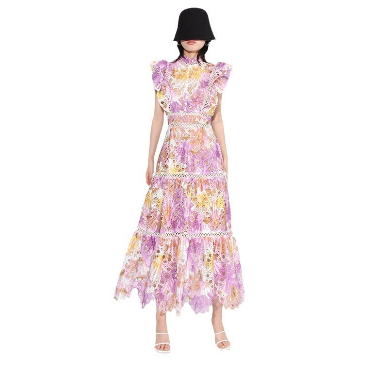 Elegant Elegant French Style Long Dress New Style Women's Lace Sleeveless Hollow Embroidered Gouhua Dress