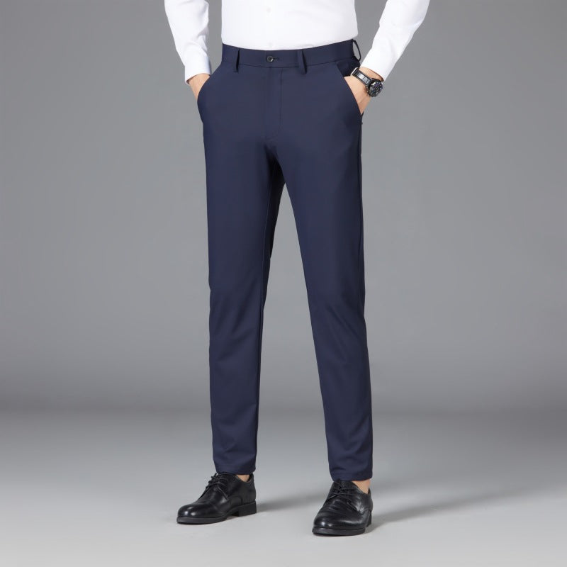 Thin Casual Pants Men's Straight Loose Slim Elastic Casual Suit Pants Business Formal Suit Ice Silk Pants