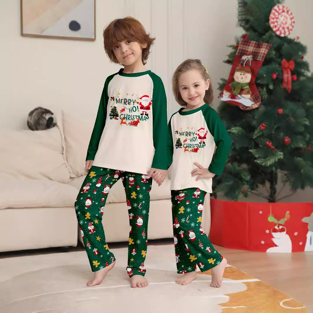 New Christmas Kid Green Crewneck Printed Comfortable Top-and-Down Clothes Amazon In Stock Adult Home Clothes