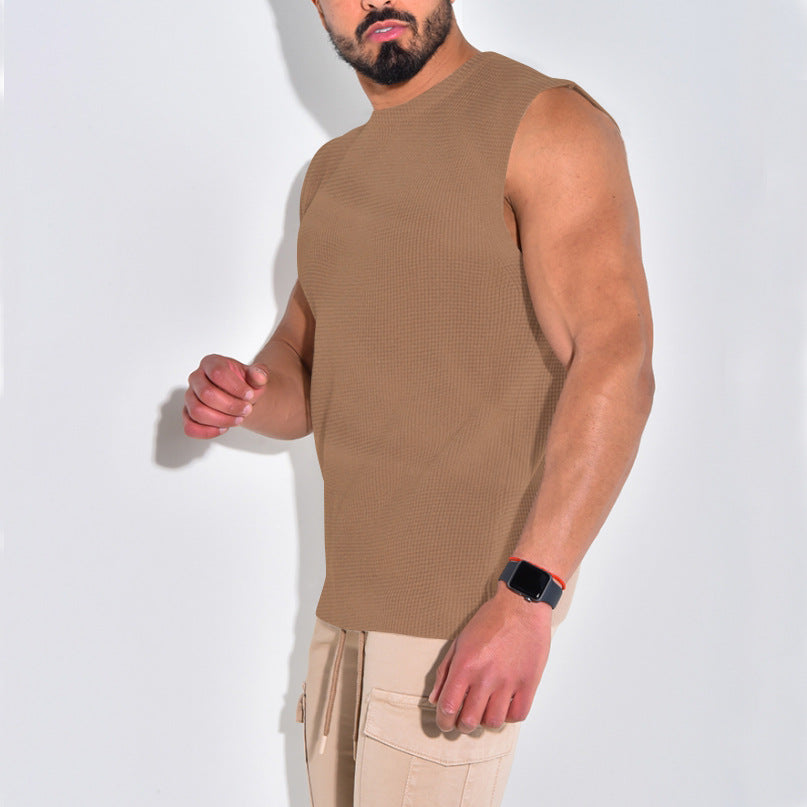 Men's Summer Heavy Waffle Vest Shoulder Vest Men's European And American Sports Slim Vest Men's Sleeveless T-shirt