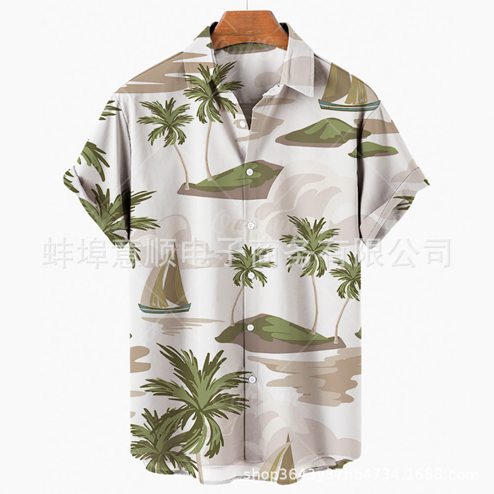 Men's Casual Slim Fashion 3D Printing Short-sleeved Shirt Men