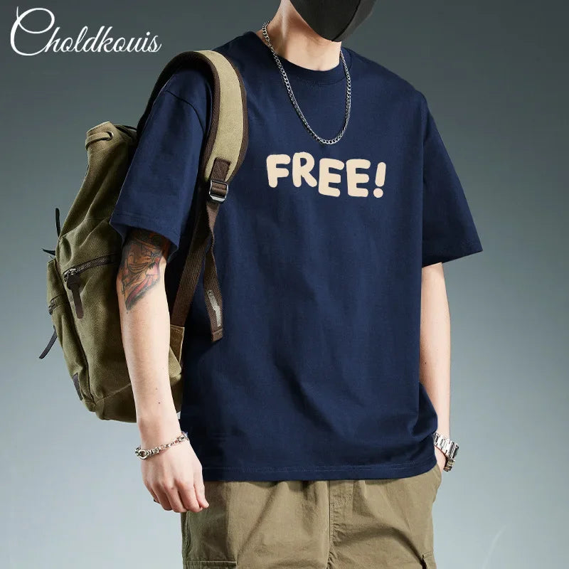 Trendy Pure Cotton Short Sleeve Men's T-Shirt Loose Fit Versatile Casual Half Sleeve Summer Time Fashion Icon Printed Tops