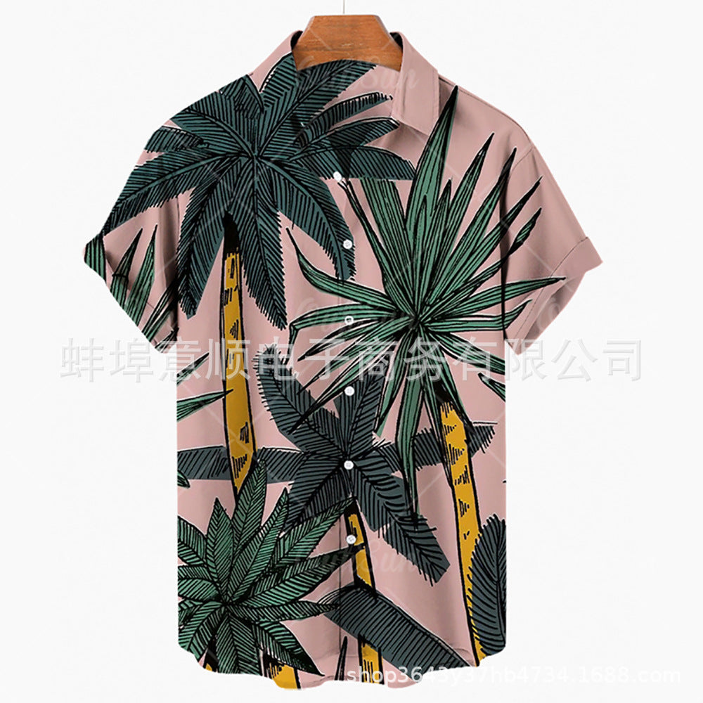 Men's Casual Slim Fashion 3D Printing Short-sleeved Shirt Men