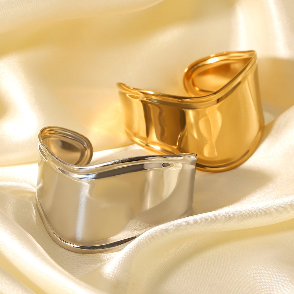 European And American Ins Style Stainless Steel Asymmetrical Glossy Open Bracelet Women's Accessible Luxury High-End Bracelet Titanium Steel Bracelet