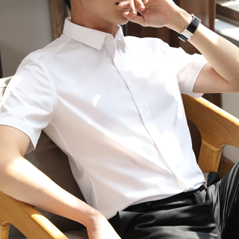 White Shirt Men's Short-sleeved Business Formal Wear Korean Version Of Slim Youth Shirt Summer Large Size Non-ironing Professional Solid Color Shirt