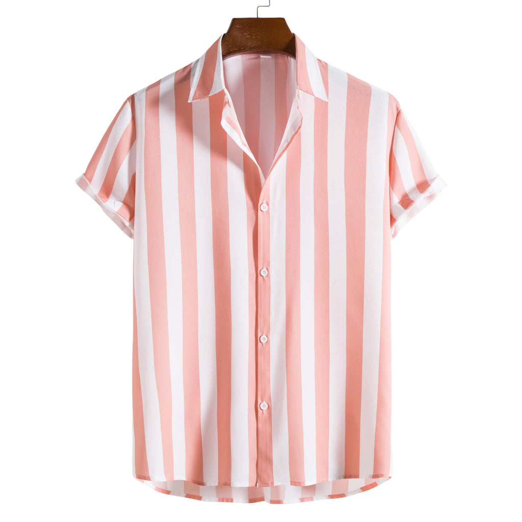 New Men's Fashion Casual Short-sleeved Printed Striped Shirt