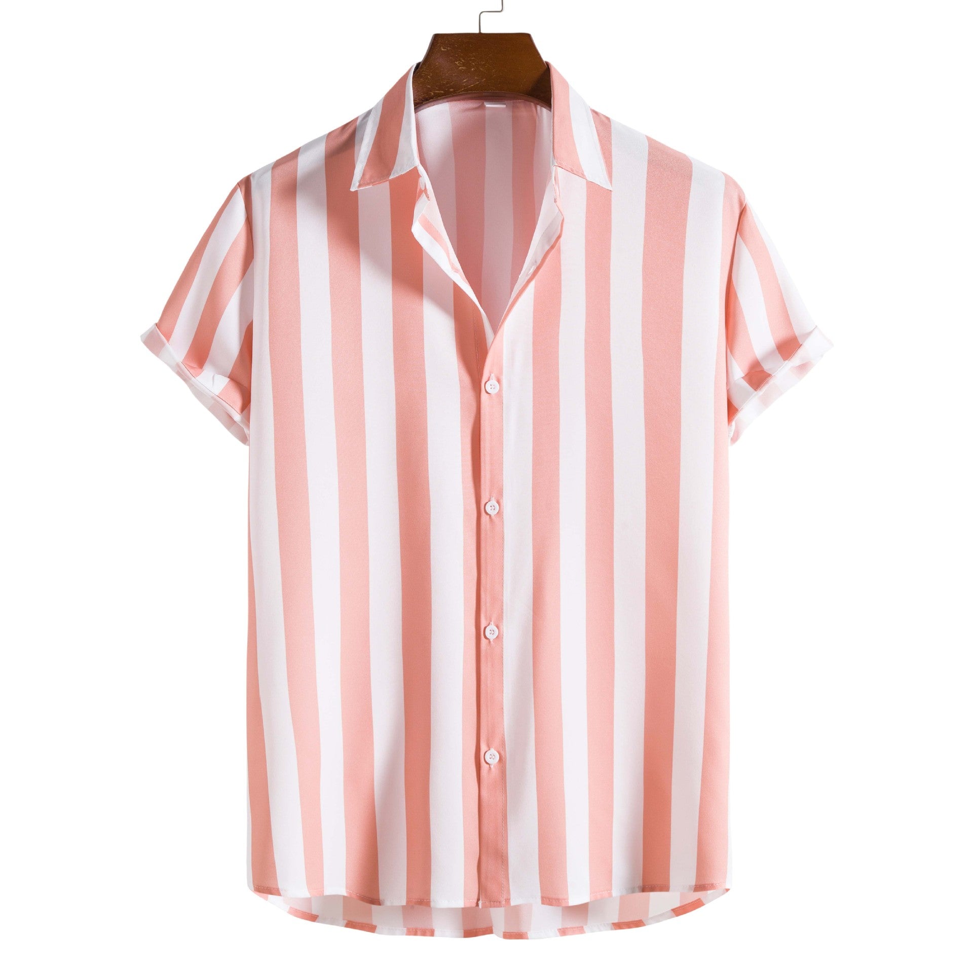 New Men's Fashion Casual Short-sleeved Printed Striped Shirt
