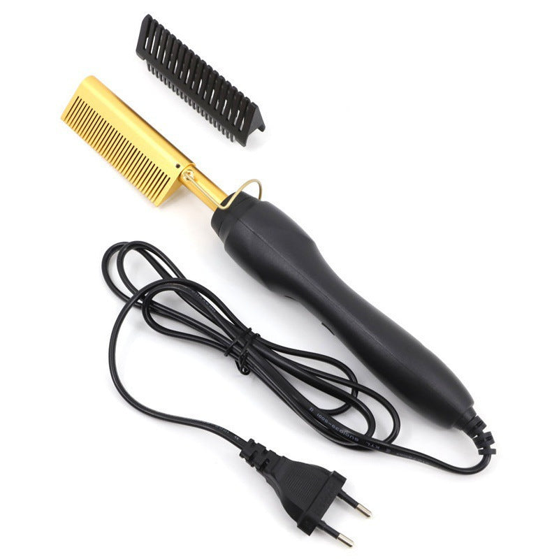Electric Heating Copper Comb Electric Hair Straightening Comb Multifunctional Curling Iron 2-in -1 Household Hair Straightening Curling Iron