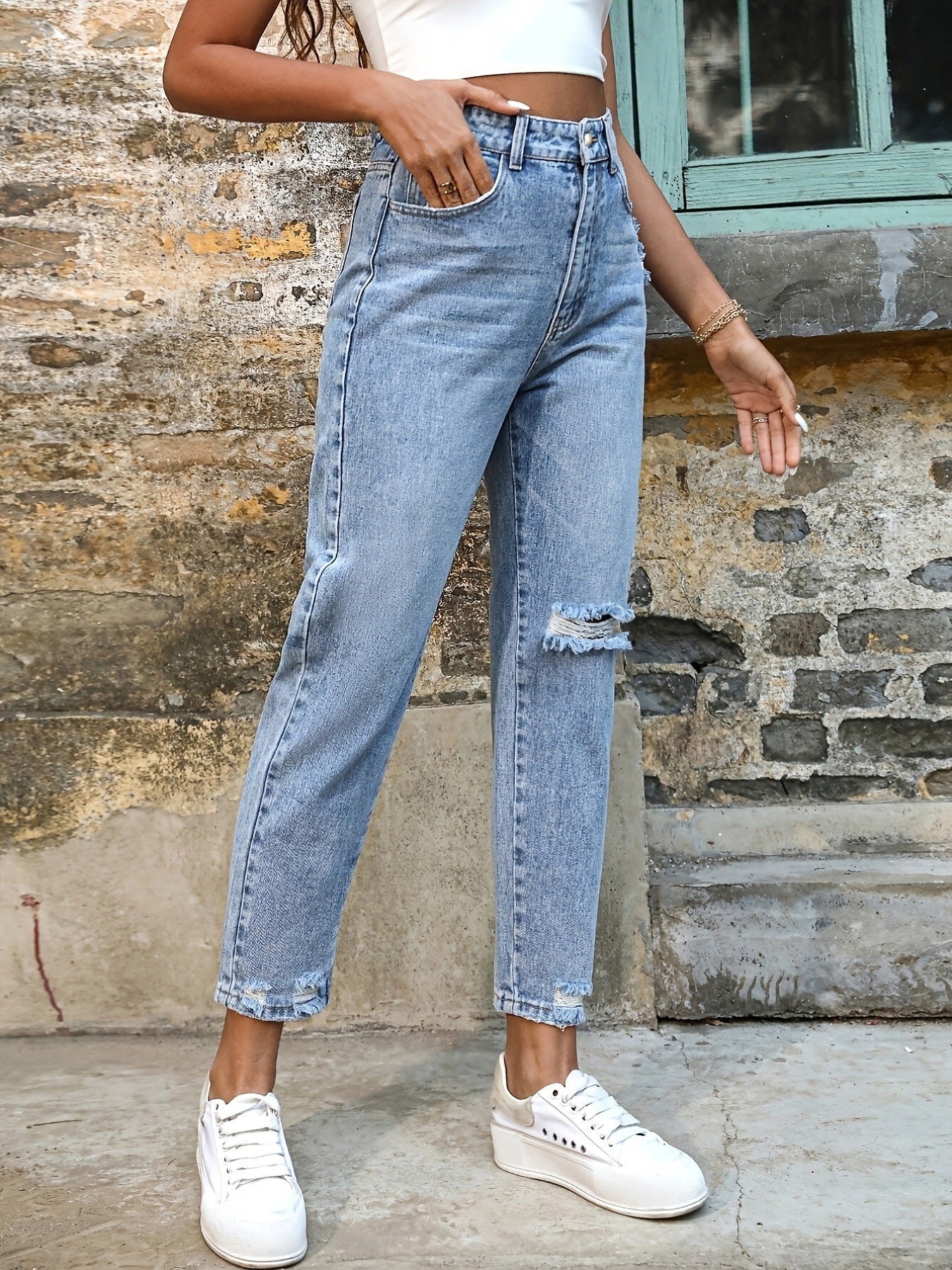 Jeans Slim-fit Ripped Denim Leggings Casual Pants