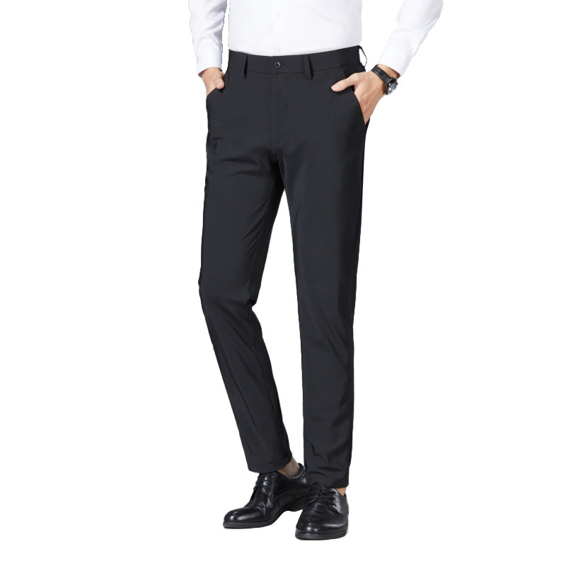 Thin Casual Pants Men's Straight Loose Slim Elastic Casual Suit Pants Business Formal Suit Ice Silk Pants