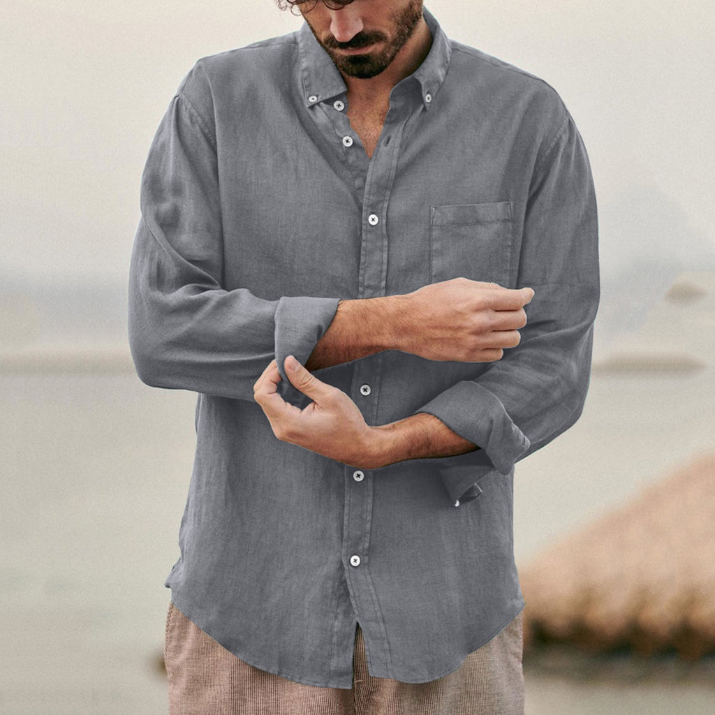 Solid Color  Cotton Linen Loose Men&amp;amp;#039;s Shirts