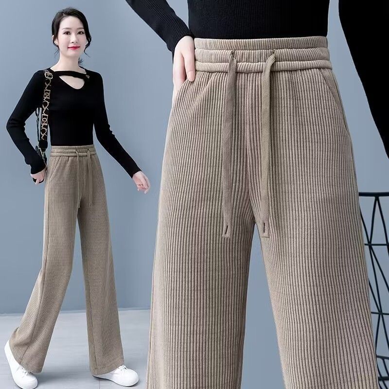 Spring High Waist Tall Slim-looking Casual Pants Drape Improved Slim-fit Women's Pant Lace-up Loose Wide-leg Pants