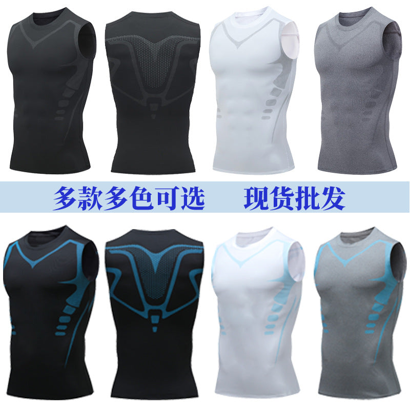 Tight Clothes Men's Sports Running Fitness Clothes Quick-drying T-shirt Long-sleeved High Elastic Training Breathable High Collar Base Shirt