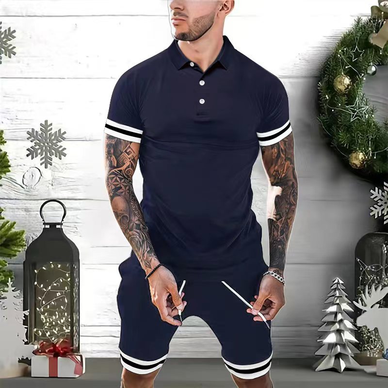 Men's Lapel Button Polo Short-sleeved Shorts Two-piece Set Sports Leisure European And American Suits