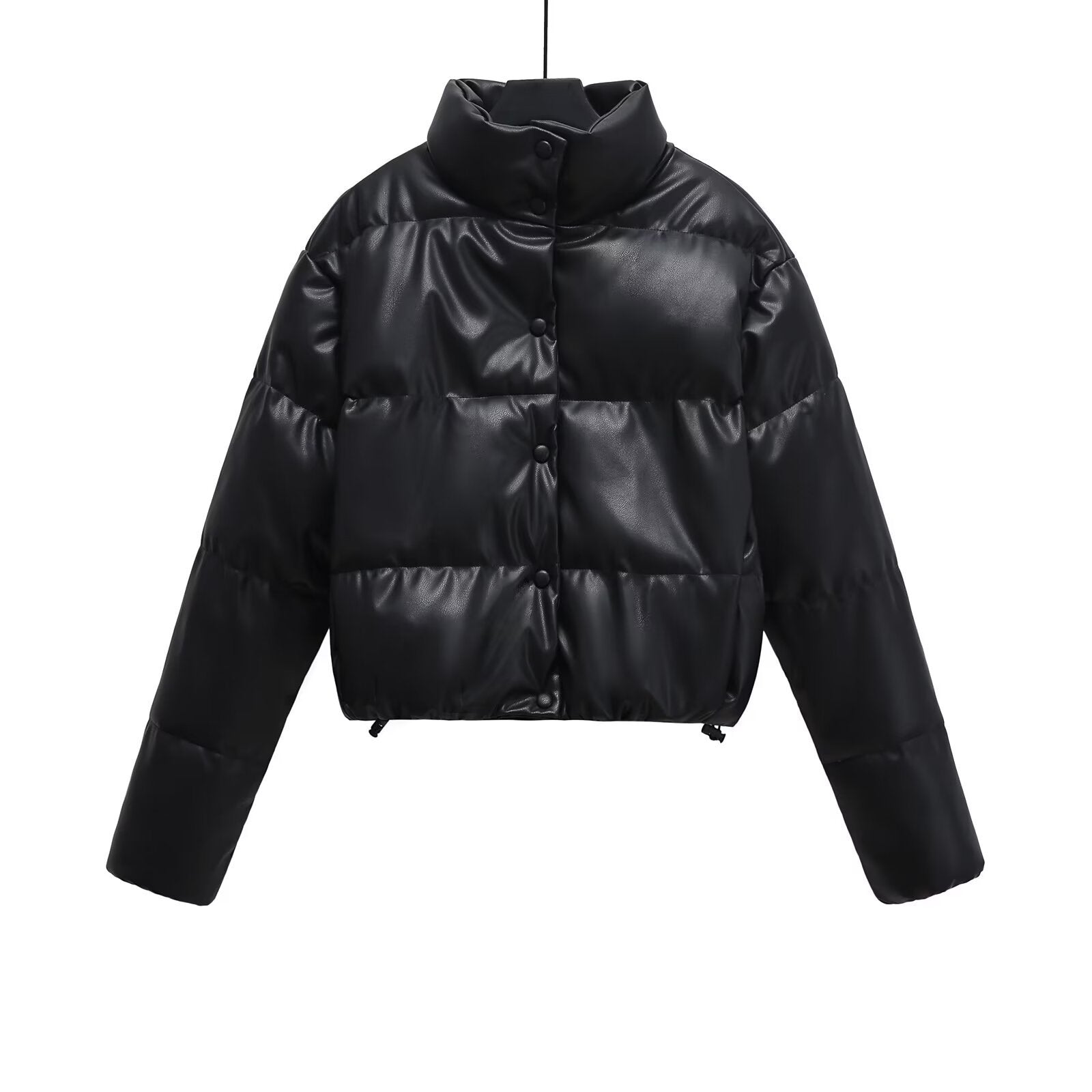 PU Leather Surface Down Cotton-padded Coat For Women