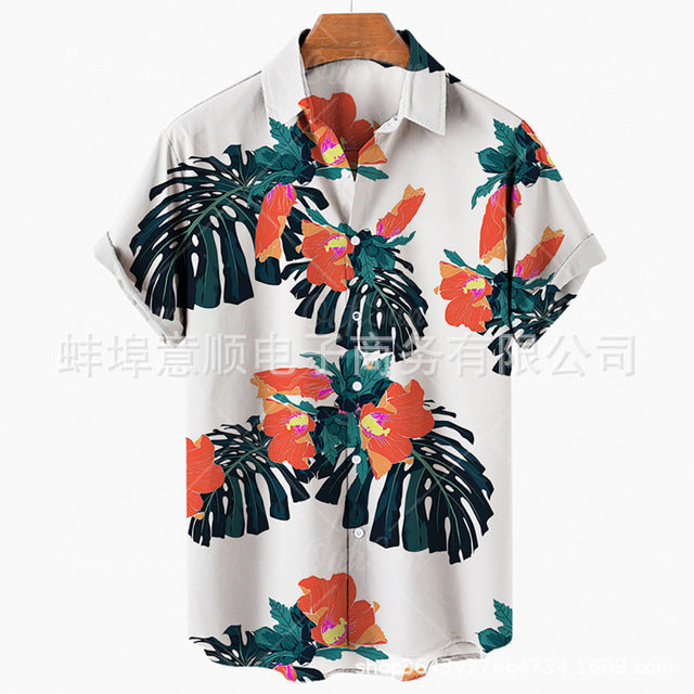 Men's Casual Slim Fashion 3D Printing Short-sleeved Shirt Men